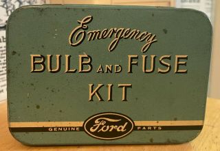 Vintage Ford Emergency Bulb And Fuse Kit - Metal Tin / Can With Hinged Lid
