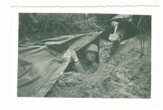 German Soldiers In Foxholes With Zeltbahn Covers,  Ww2.  Photo