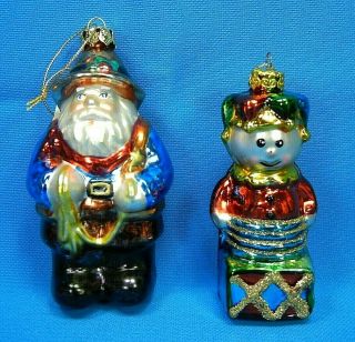 Hand Blown Glass Christmas Ornaments Santa & Jack In The Box Jester
