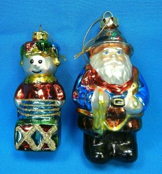 Hand Blown Glass Christmas Ornaments Santa & Jack In The Box Jester 2