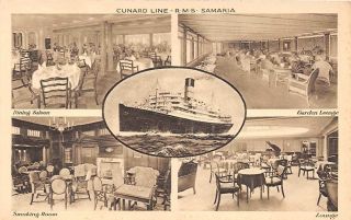 Rms Samaria,  Cunard Ship Line,  Multi - View Of Lounges & Rooms,  C.  1920 