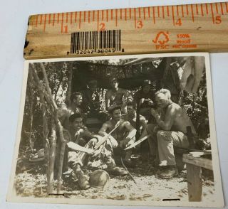 Wwii Photo Us Army Soldiers With Rifles Helmets Machete Camp Pacific