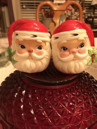Retro Vtg Ceramic Jolly Santa Head Salt & Pepper Shakers Set Christmas St.  Nick