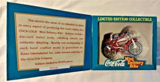 Vintage 1998 Coca Cola Mini Delivery Bike Die Cast Miniature 1:20 Nib Nos