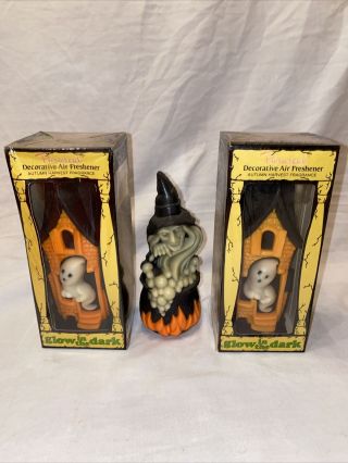 3 Vintage Wizard Air Freshener Halloween Witch,  Ghost In House Glow In Dark