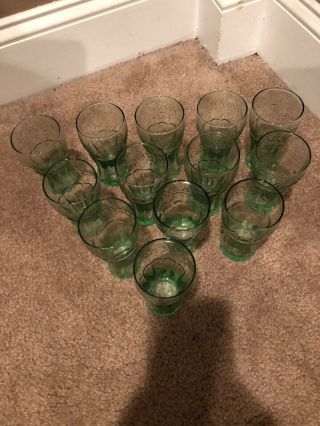 Coca Cola Set of 12 Green Mini Coke Glasses 4 1/2 