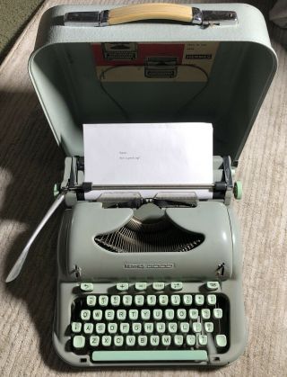 Vintage Hermes 3000 Portable Typewriter W/case Switzerland Sea Foam Green 1963
