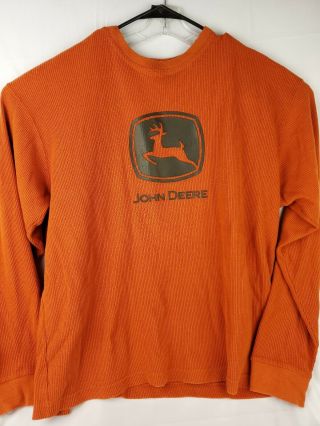 John Deere Thermal Shirt Orange Long Sleeve Cotton Polyester Mens Size L