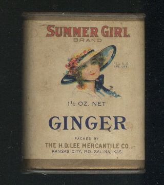 Old 1 1/2 Oz.  Summer Girl Ginger Spice Tin,  H D Lee Mercantile Co.  Kansas City