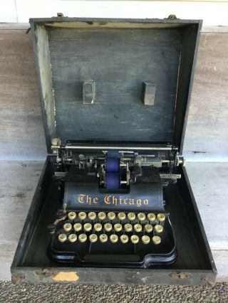 Scarce 1900 Chicago Typewriter Model 1 Pin Stripe Chicago Writing Machine W Case