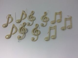 Set Of 10 Plastic Opalescent Musical Notes Treble Clef Quaver Beam Ornaments