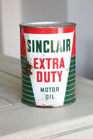 Sinclair Extra Duty Motor Oil Can Full Vintage Dino Dinosaur Advertising 1 Quart