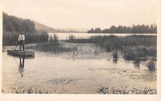 Sharon,  Ct Indian Pond Looking South,  Man In Boat,  Real Photo Pc 1907 - 20