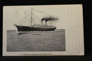 Ss Oceana Bermuda Atlantic Line Postcard Pm Grand Central Station Ny 1911 Stamp