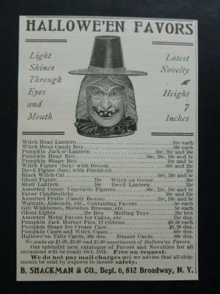 Htf Antique 1905 Ad - Halloween Favors Witch Head – B.  Shackman & Co Broadway Ny