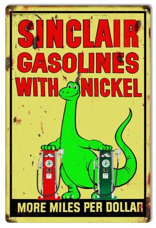 Vintage Antique Style Metal Sign Sinclair Dino Gasoline 12x18