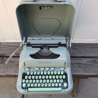 Vintage Hermes 3000 Sea Foam Green Typewriter In Case Techno Font