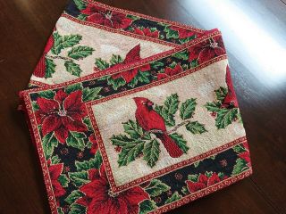 St.  Nichols Square Christmas Cardinals Holly Tapestry Table Runner