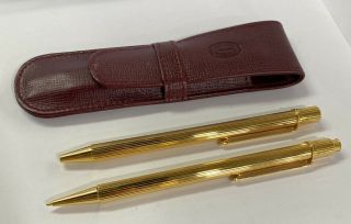 Must De Cartier 18k Gold Plated Mechanical Pencil & Ballpoint Pen W/ Travel Case