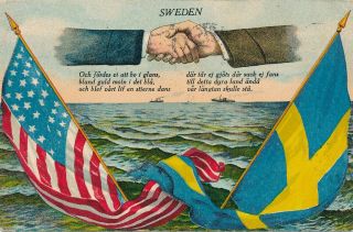 Sweden And United States Hands Across The Sea Postcard With Flags And Quote - Udb
