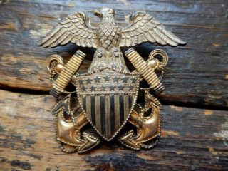Wwii Sterling Us Navy Naval Officers Hat Badge Pin Device