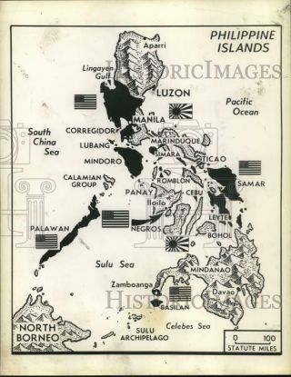 1945 Press Photo Map Showing Philippine Island Territory Seized By Us Troops