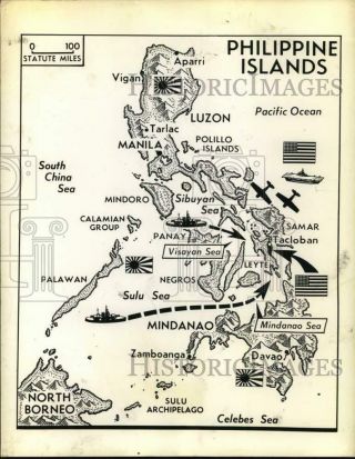 1944 Press Photo Map Showing Us Invasion Of The Philippine Islands - Tuw04307