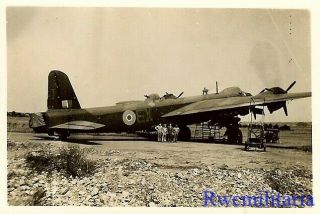 Org.  Photo: British Raf No.  199 Squadron Stirling Bomber (code: Ex) On Airfield