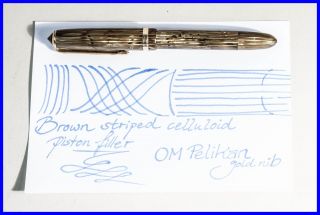 Unbranded 1960s German Fountain Pen Amber Tortoise Striped W Pelikan Om 14k Nib