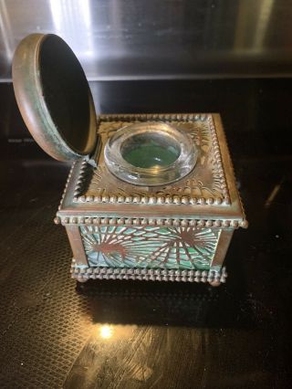 Tiffany Studios Bronze PINE NEEDLE Inkwell 25 Green Glass Very Fine 2