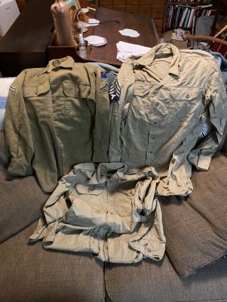 3 Wwii Uniform Shirts Wool And Khaki 1st Armored Division