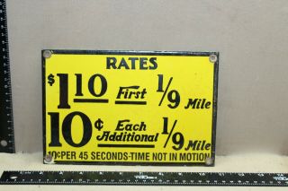 Cab Yellow Taxi Rates Fair Porcelain Metal Sign Gas Oil Service Travel Hotel 66