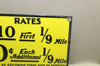 CAB YELLOW TAXI RATES FAIR PORCELAIN METAL SIGN GAS OIL SERVICE TRAVEL HOTEL 66 3