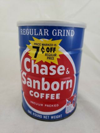 Nos Vintage Chase & Sanborn Coffee Tin Can 1 Lb Lid Nfl