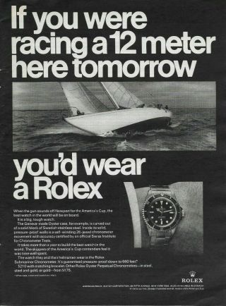 1967 Rolex Submariner Chronometer Watch 12 Meter Boat Racing Print Ad