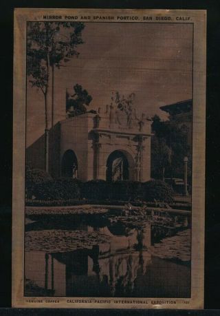 1935 California Pacific Intl Expo Copper Postcard San Diego Mirror Pond