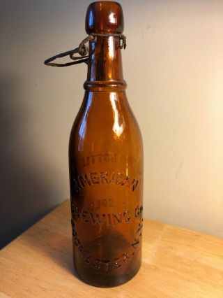 Old 1889 Blob Top Amber Bottle American Brewing Co.  Rochester,  York