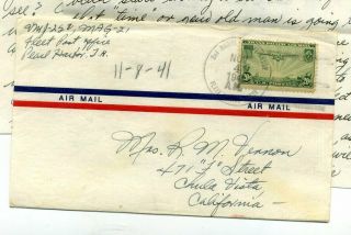 1941 Usmc Vmj - 252,  Mag - 21 Pearl Harbor Ewa Oahu T.  H.  Fmf Fpo Airmail Letter