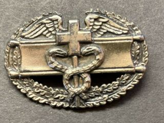 Vintage Sterling Silver Wwii Army Combat Medic Badge - Cross With Snake - Stretcher