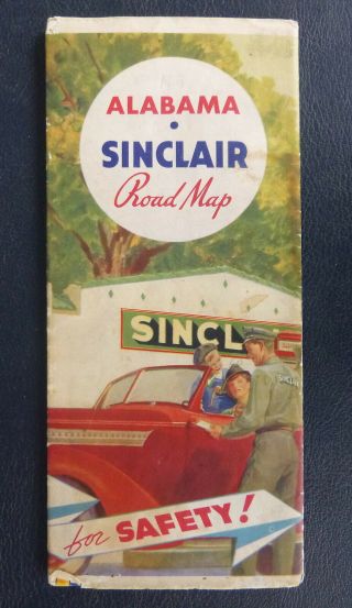 1937 Alabama Road Map Sinclair Gas Oil 5 Panel Map Of U.  S.
