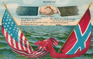 Norway And United States Hands Across The Sea Postcard With Flags And Quote - Udb