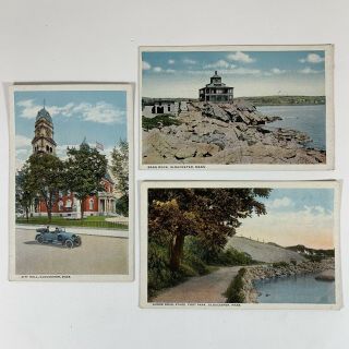 3 Vtg Gloucester,  Ma Postcards - Shore Rd Stage Fort Park,  City Hall,  Bass Rock