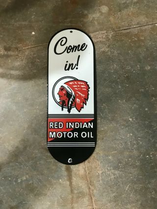 Porcelain Red Indian Enamel Sign " 12 X 4 " Inches