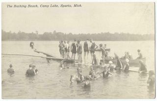 Sparta Michigan Mi Camp Lake Bathing Beach Rppc Real Photo Postcard 1920 