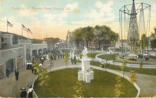 1910 Al Fresco Park,  Amusement Rides,  Peoria,  Illinois Postcard