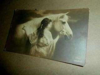 Vintage Postcard Lady With Horse