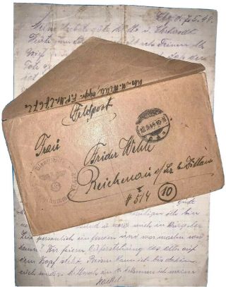 Wwii 1944 Germany Soldier’s Letter And Envelope W/feldpost