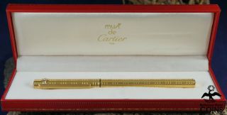 Les Must De Cartier Paris Gold - Tone Fountain Pen W/ 18k Gold Nib & Box