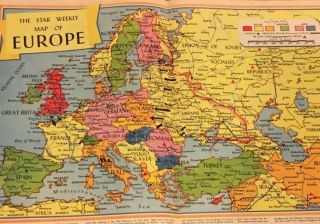 1944 Map Of Europe Star Weekly Ww2,  War How Germany Was Encircled By Un Pr8