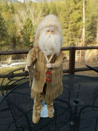 Mountain Man Santa Claus In Suede Outfit W/fringe And Beads